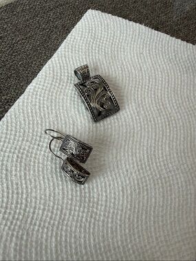 Silpada sterling silver Floral Scroll Pendant & Dangle Earrings Set